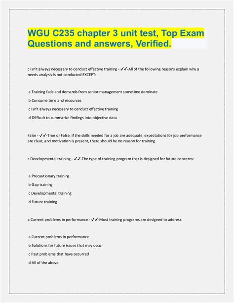 WGU C235 Chapter 3 Unit Test Top Exam Questions And Answers Verified