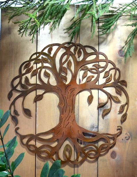 Modern Artisans American Made Rust Metal Celtic Style Tree Of Life Outdoor Wall Art Sculpture