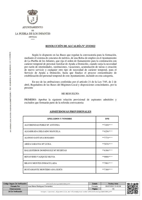 Relaci N Provisional De Admitidos As Y Excluidos As De La Bolsa De