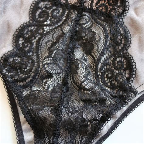 Sexy Grey Velvet Sheer Floral Lace Spaghetti Strap Triangle Bra And Panties Lingerie Set N