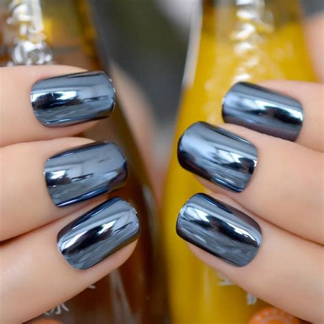 Mirror Silver False Nails Stiletto Point Metallic Acrylic Nail Tips