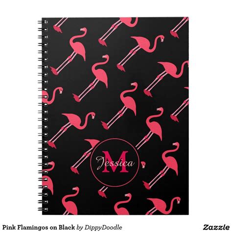 Pink Flamingos On Black Girly Personalized Notebook Cute Notebooks