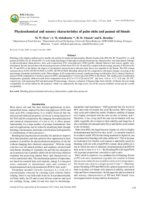 Pdf Sensory And Physicochemical Qualities Of Palm Olein And Sesame