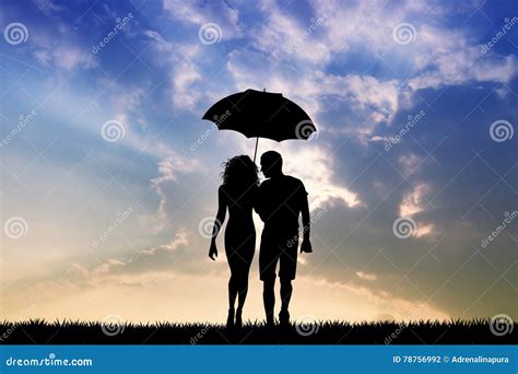 Couple with Umbrella in the Rain Stock Illustration - Illustration of motion, lovers: 78756992