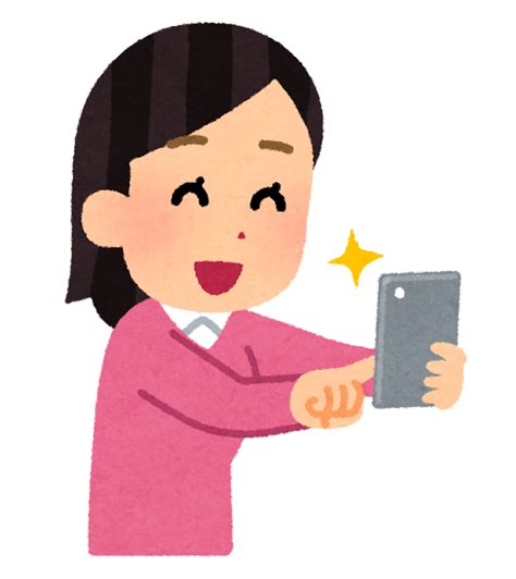 無料イラスト かわいいフリー素材集 スマートフォンで写真を撮影する人のイラスト（女性）