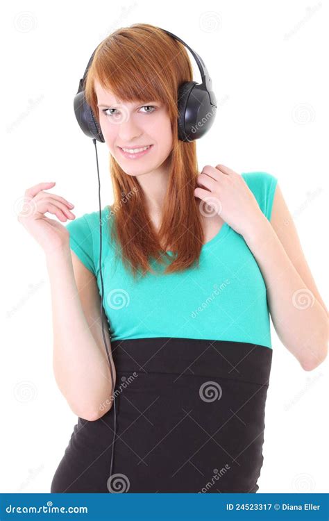 Happy Teenager With Headphones In Dress Stock Image Image Of Girl