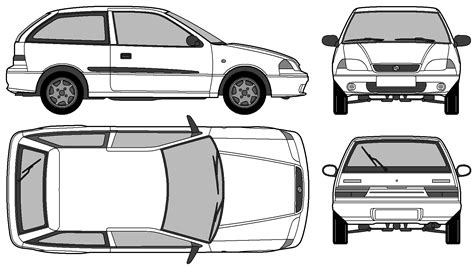 1993 Suzuki Swift GS 3 Door Hatchback Blueprints Free Outlines