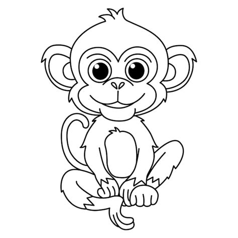 Desenho animado de macaco engraçado para livro de colorir Vetor Premium