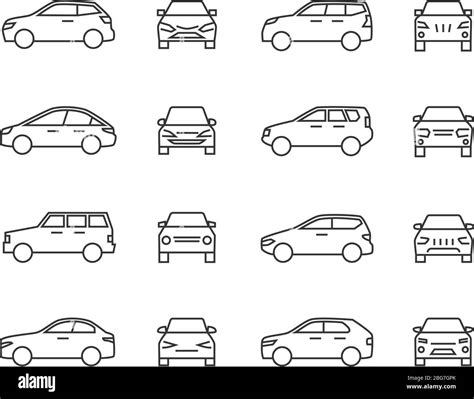 Autos Vorne Und Seite Ansicht Linie Zeichen Auto Symbole Fahrzeug