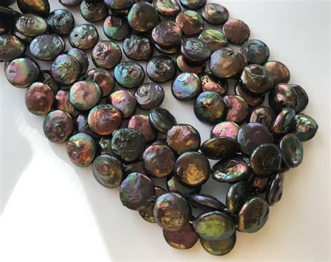 15 Mm Dark Olive Green Color Coin Freshwater Pearl Beads Genuine