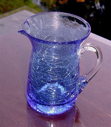 Pilgrim Miniature Blue Crackle Glass Pitcher Ca 1949 1969 From The Rose Gallery On Ruby Lane