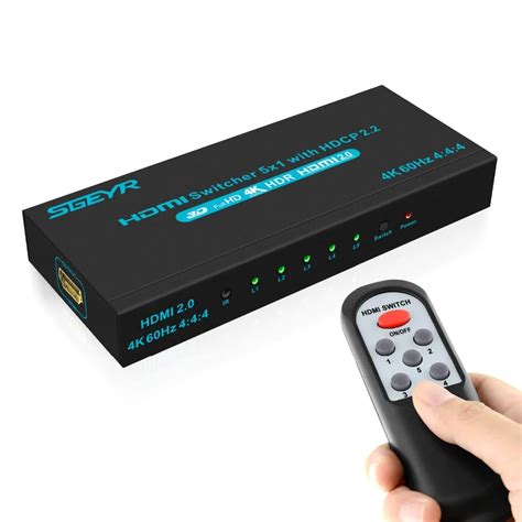 HDMI Switch 4K 5 Port HDMI Switcher Splitter Hub 4K Full HD 1080P 3D Compatible for PC Laptop ...