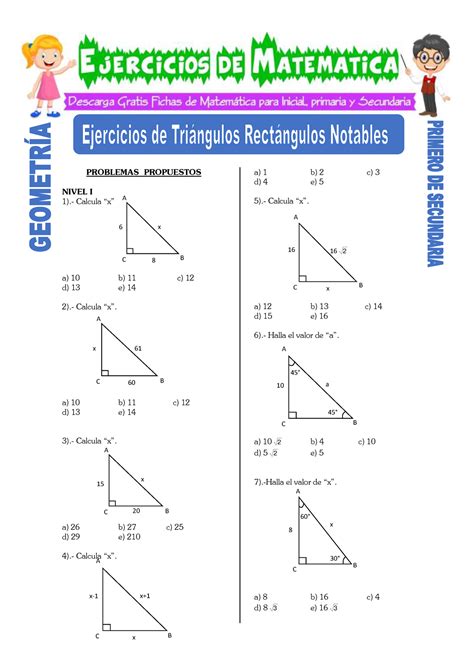 Ejercicios De Triángulos Rectángulos Notables Para Primero De Secundaria Problemas Propuestos