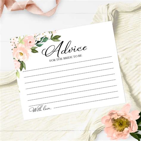 Pink Blush Flowers Bridal Shower Advice Cards Zazzle