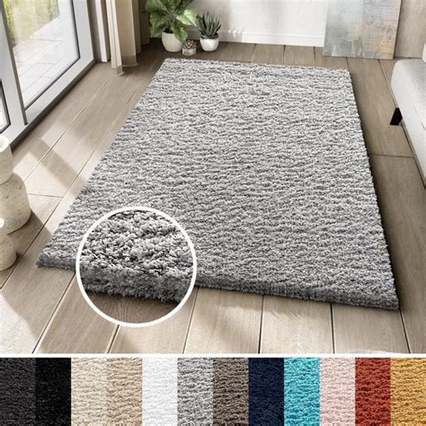 TAPISO Tapis Salon Shaggy Poil Long ESSENCE Gris Unicolore