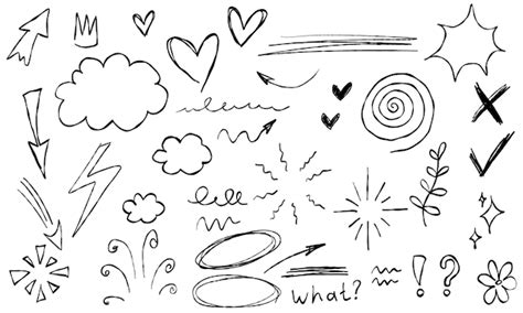 Doodle Flechas Flores Estrellas Nubes Corazones Rama Pregunta Texto