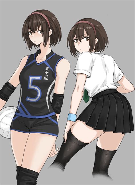 Safebooru 1girl Ball Black Shirt Black Shorts Black Skirt Black Thighhighs Bob Cut Brown Eyes