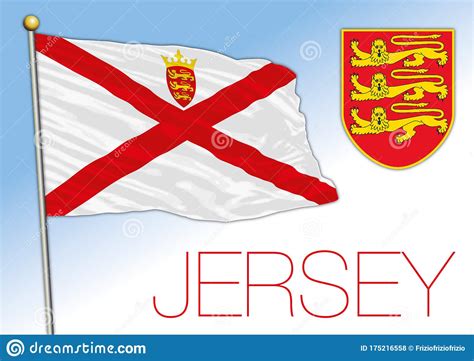 Bailiwick Of Jersey Official National Flag And Coat Of Arms Stock