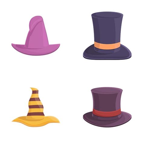 Premium Vector Wizard Hat Icons Set Cartoon Vector Old Magician Or Sorceress Hat