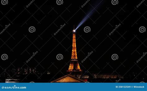 Aerial View Of Illuminated Eiffel Tower At Night In Paris France On