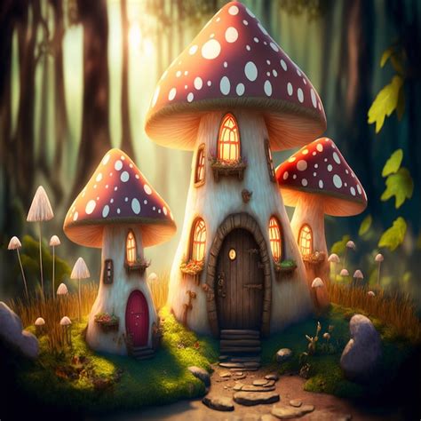 Premium Ai Image Fairy Houses Fantasy Forest Glowing Mushrooms