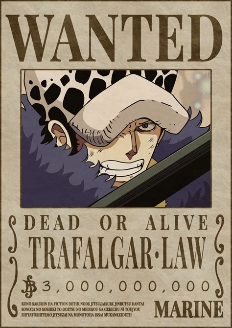 Trafalgar D Water Law One Piece New Bounty Poster One Piece Bounties