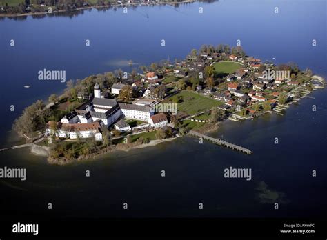 Frauenchiemsee, island in the Chiemsee, with the monastery Stock Photo ...