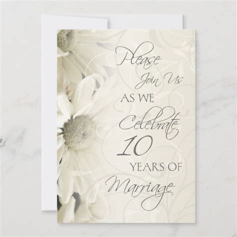 White Flowers Th Wedding Anniversary Invitations Tenth