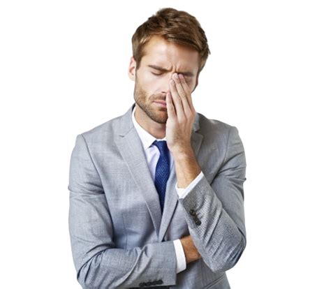 Frustrated businessman with hand on face on transparent background