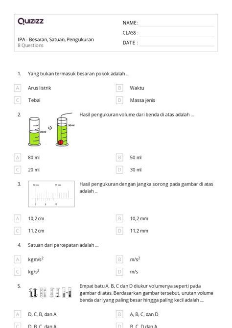 50 Lembar Kerja Satuan Pengukuran Untuk Kelas 7 Di Quizizz Gratis