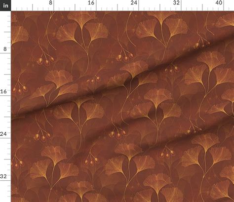 Gingko Tree Leaves Fabric Ginkgo Biloba Coffee By Wren Etsy