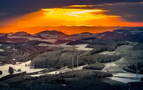 Winterberg Aus Der Vogelperspektive Winterluftbild Sonnen Untergang