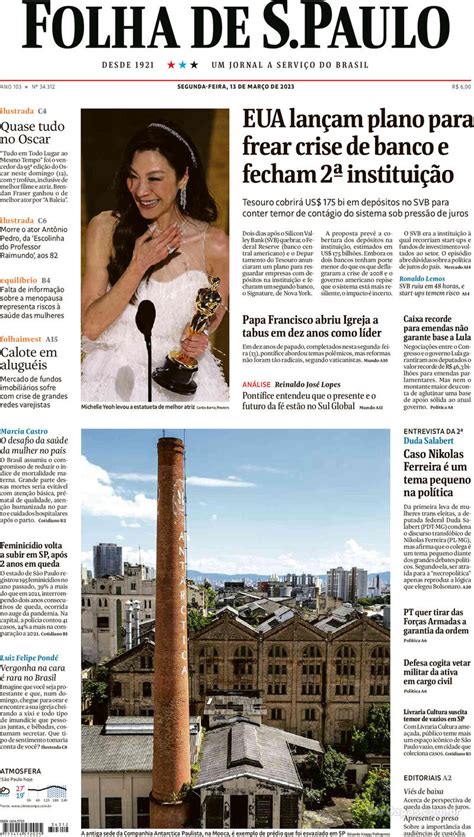 Capa Folha de S Paulo Sábado 28 de Janeiro de 2023