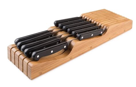 Bamboo In-drawer Knife Organizer Wooden Knife Block Holds Up To 15 ...