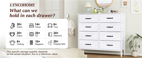 Lyncohome Dresser For Bedroom With Drawers White Storage Cabinet For