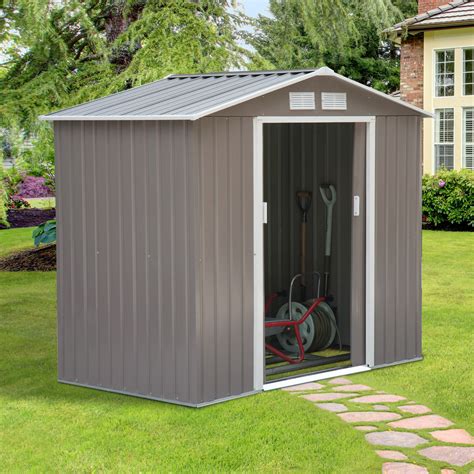 Outsunny X Ft Outdoor Storage Garden Shed W Door Galvanised Metal