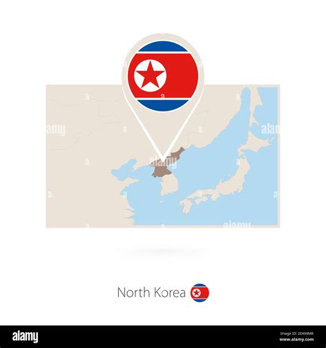 Rectangular Map Of North Korea With Pin Icon Of North Korea Stock