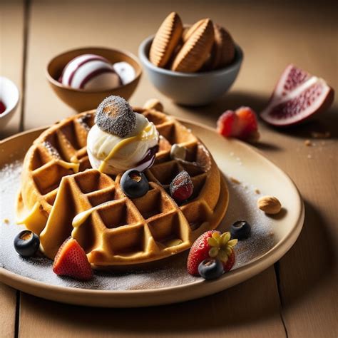 Premium Ai Image Waffle Icecream Dessert