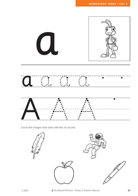 Week 1 Lesson 2 Letter Formation A Phonics Phase 2 Worksheet