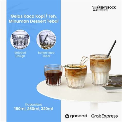 Jual GELAS KACA KOPI TEH MINUMAN DESSERT TEBAL COFFEE STRIPPED GLASS