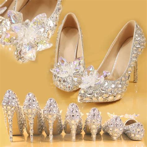 Silver White High End Lotus Crystal Shoes Diamond Shoes Wedding Dress