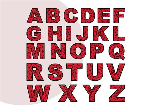 Spider Font Spiderman Alphabet Black Letters On Red Background Stock