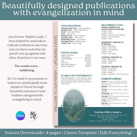 Editable Canva Church Bulletin Template Catholic Bulletin Etsy India