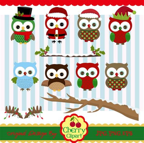 Christmas Owls Clip Art 02christmas Clipartowls Digital Clip Etsy