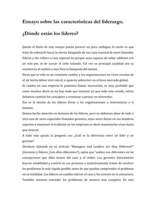 Ensayo sobre las características del liderazgo Dónde están los