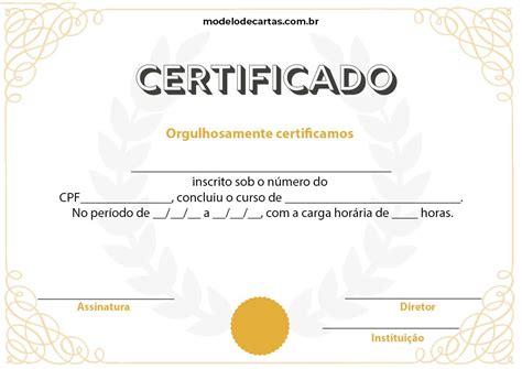 Modelo De Certificado Para Baixar E Editar