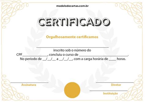 Modelos De Certificado Prontos Para Editar Modelos De Carta