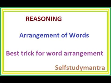 Arrangement Of Words REASONING Best Tricks For Word Arrangement