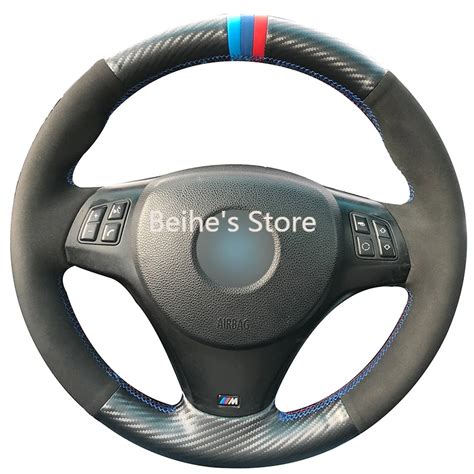 Hand Sewing Custom Carbon Fiber Leather Black Suede Car Steering Wheel