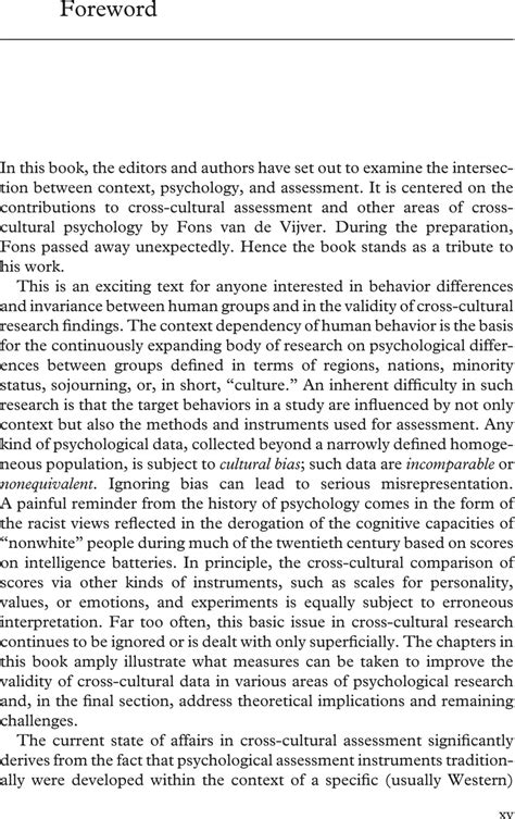 Foreword Methods And Assessment In Culture And Psychology